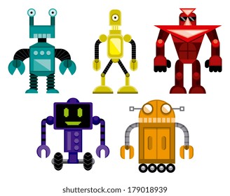 Vector Set Of Different Cartoon Robots Isolated