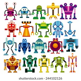Vector Set Of Different Cartoon Robots Isolated