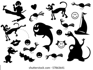 Vector set of different cartoon silhouettes