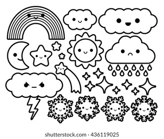 Vector Set Of Different Cartoon Sky Icons Isolated