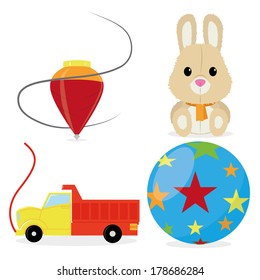 Vector Set Of Different Cartoon Toys Isolated
