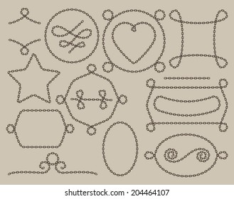 Vector set of different chain frames and decoration elements Rusty color