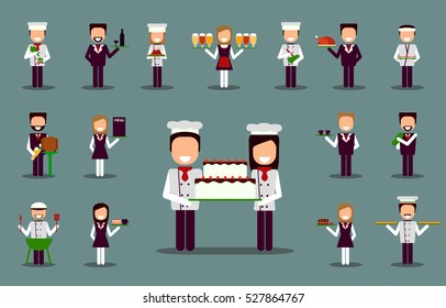 Vector set of different chefs and waiters