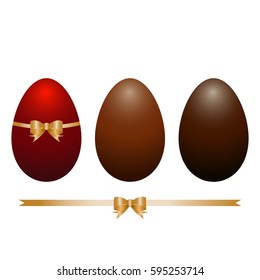 Vector set of   different chocolate easter eggs isolated on white background. 