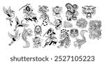 Vector Set Of Different Classic Japanese Illustrations Tattoos Isolated