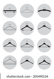 Vector set of different clothes hangers grey icons