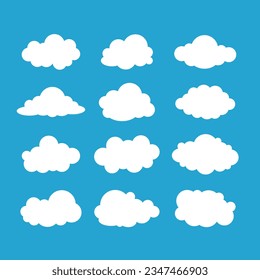 Vector set of different clouds on blue background