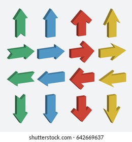 Vector set of different  color Arrow icon. 3d abstract elements for business infographic. Up and down trend