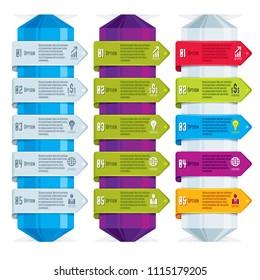 Vector set of different color infographic compositions with banners, layout of ribbons visual presentation of options.