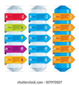 Vector set of different color infographic compositions with banners, layout of ribbons visual presentation of options.