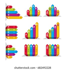 Vector set of different color infographic elements with five banners, composition of five ribbons visual presentation of options.