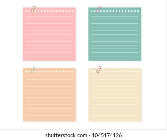 vector set of different color note papers.