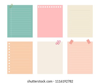 vector set of different color note papers.