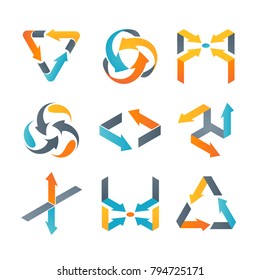 Vector set of different colorful arrows. Isolated elements for business  