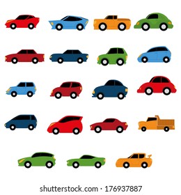 Vector Set Of Different Colorful Cars Isolated