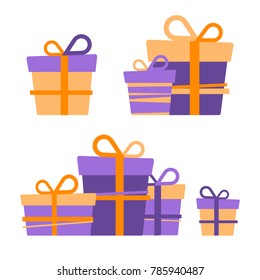 Vector set of different colorful gift boxes isolated on white background