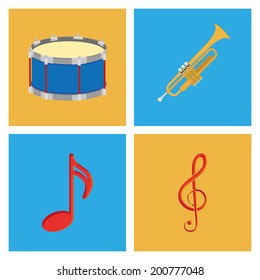 Vector Set Of Different Colorful Musical Elements