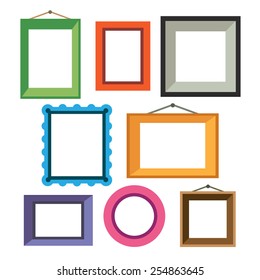 Vector set of different colorful photo frames in flat style: green, red, blue, orange, pink.Vector flat illustrations