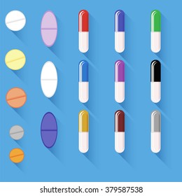 Vector Set of Different Colorful Pills