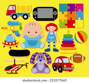 Vector Set Of Different Colorful Toys Isolated
