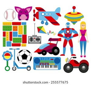 Vector Set Of Different Colorful Toys Isolated