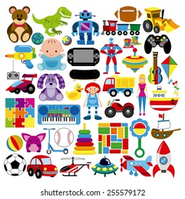 Vector Set Of Different Colorful Toys Isolated
