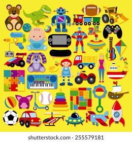 Vector Set Of Different Colorful Toys Isolated