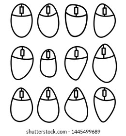 Vector Set of Different Computer Mouse Symbol Isolated on White Background. Simple Thin Line Icon, Linear Logo Cursor, Pointer