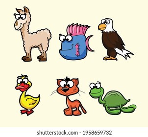 Vector set of different cute animals in cartoon style