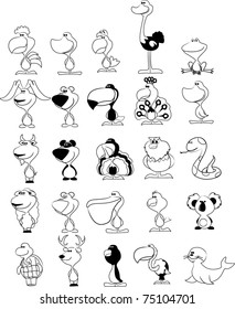 vector set of different cute animals, black and white coloring