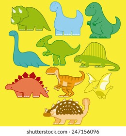 Vector Set Of Different Cute Cartoon Dinosaurs