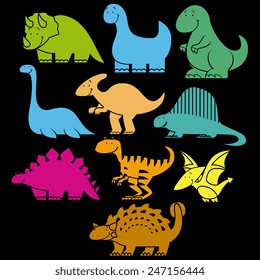 Vector Set Of Different Cute Cartoon Dinosaurs