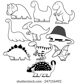 Vector Set Of Different Cute Cartoon Dinosaurs