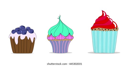 Vector set of different cute cupcakes 