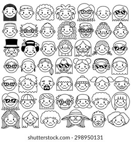 Vector Set Of Different Cute Faces Isolated