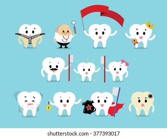 Vector set of different Cute healthy white teeth character for Health care