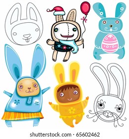 Vector set of different cute Rabbits. Rabbit, a symbol of 2011, according to the Chinese calendar