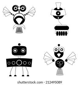 Vector Set Of Different Cute Robots Isolated