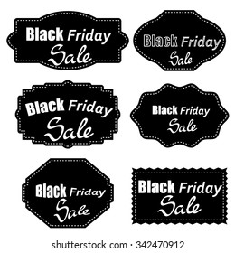 Vector Set of Different Dark Stickers Isolated on White Background. Black Fridays Labels. Banner Sulhouettes