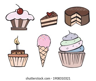 Vector set of different desserts