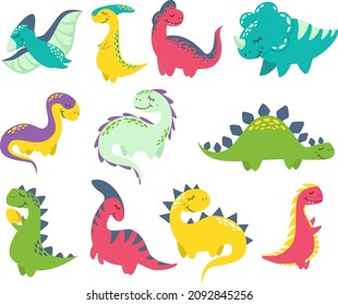 Vector set of different dinosaurs. Cute childish illustration. Collection of monsters. Prints for baby clothes