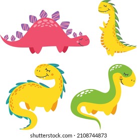 Vector set of different dinosaurs. Cute childish illustration. Collection of monsters. Prints for baby clothes