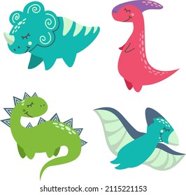 Vector set of different dinosaurs. Cute childish illustration. Collection of monsters. Prints for baby clothes