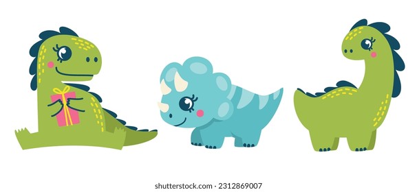 Vector set of different dinosaurs. Cute childish illustration. Collection of monsters. Prints for baby clothes