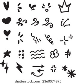 Vector set of different doodles. Hand drawn elements isolated on white background. Cute Doodle.