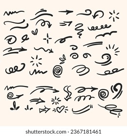 Vector set of different doodles. Hand drawn elements isolated on white background.