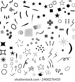 Vector set of different doodles hand drawn elements isolated on white doodle glitter star heart handwritten arrow elements beautiful vecto background
