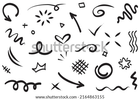 Vector set of different doodles. Hand drawn elements isolated on white background.