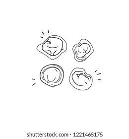 Vector set of different dumplings. Sculpted dumplings contour illustration