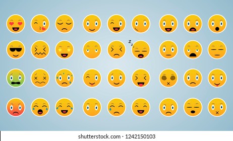 Vector set with different emoji. Vector illustration.